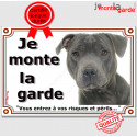 Staffie bleu, plaque portail "Je Monte la Garde" 24 cm LUX