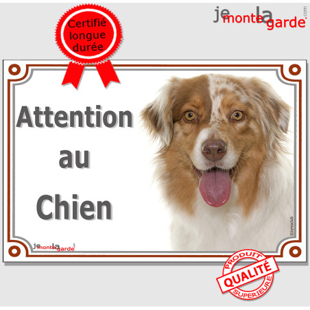 Berger Australien rouge merle, plaque portail extérieure "Attention au Chien" pancarte panneau photo aussie