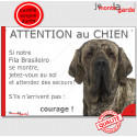 Fila Brasileiro, plaque humour "Jetez Vous au Sol, Attention au Chien" 24 cm JET