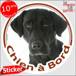 Labrador noir Tête, sticker autocollant rond "Chien à Bord" Disque photo adhésif vitre voiture