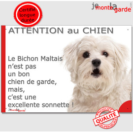 plaque portail humour "Attention au Chien, notre Bichon Maltais garde est une excellente sonnette" photo, résiste pluie soleil g