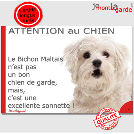 plaque portail humour "Attention au Chien, notre Bichon Maltais garde est une excellente sonnette" photo, résiste pluie soleil g