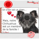 Chihuahua noir poils longs, plaque "Un chien est Membre de la Famille" photo panneau idée cadeau cadre pancarte affiche