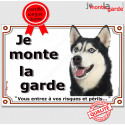 Husky noir, plaque portail "Je Monte la Garde" 24 cm LUX
