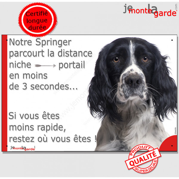 Springer noir Tête, plaque humour "parcourt distance Niche - Portail moins 3 secondes" pancarte panneau attention au chien drôle