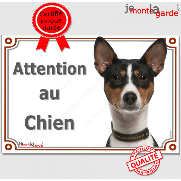 Basenji tricolore, plaque portail "Attention au Chien" pancarte panneau photo