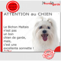 Plaque humour "Attention au Chien, le Maltais est une sonnette" 24 cm RNG