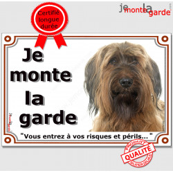 Briard Fauve Tête, Plaque portail "Je Monte la Garde, risques périls" panneau photo affiche pancarte Berger de Brie marron