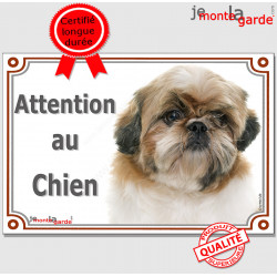 Shih-Tzu Fauve et Blanc Tête, Plaque portail "Attention au Chien" panneau affiche pancarte photo