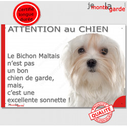 plaque portail humour "Attention au Chien, notre Bichon Maltais garde est une sonnette" pancarte photo
