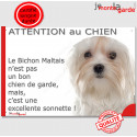 Plaque humour "Attention au Chien, le Maltais est une sonnette" 24 cm RNG