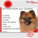 Plaque "Attention au Chien, le Spitz fauve est une sonnette" 24 cm RNG