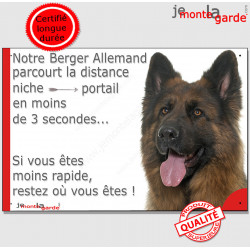 Berger Allemand poils longs ancien type, plaque "parcourt distance Niche - Portail" pancarte BA photo altdeutscher schäferhund