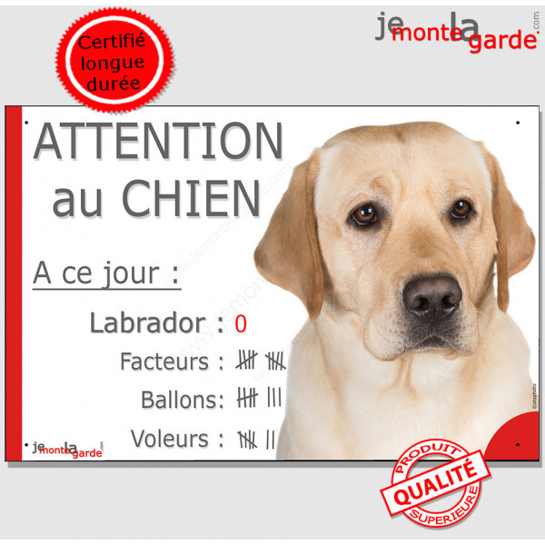 Labrador Sable, pancarte portail drôle "Attention au chien, nombre de Facteurs, Voleurs, Ballons" panneau plaque marrant photo