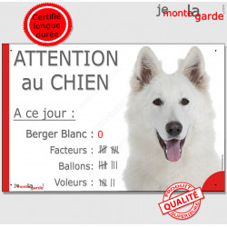 Berger Blanc Suisse Tête, plaque portail humour "Attention au Chien, Nombre de Voleurs, ballons, facteurs" pancarte photo drôle