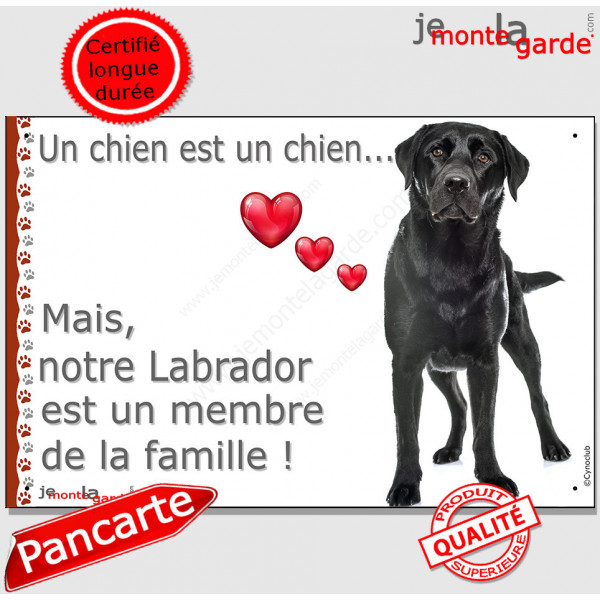 Labrador Noir Entier, Plaque Portail "un chien est un membre de la famille" pancarte, affiche panneau idée cadeau