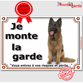 Berger Allemand ancien type, plaque portail photo "Je Monte la Garde, vous entrez à vos risques et périls" 3 Tailles D