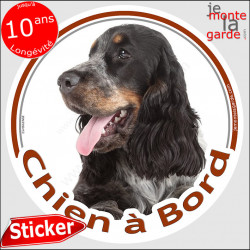 Cocker Anglais Spaniel tricolore, sticker autocollant rond "Chien à Bord" Disque photo adhésif vitre voiture, 3 trois couleurs