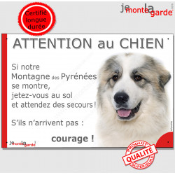 Montagne des Pyrénées tête, plaque portail humour "Attention au Chien, Jetez Vous au Sol" pancarte panneau photo