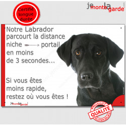 Labrador noir, plaque humour "distance Niche - Portail" 24 cm 3SEC