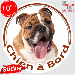 Bulldog Anglais Fauve, sticker autocollant rond voiture "Chien à Bord" disque adhésif photo