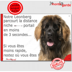 Leonberg tête, Plaque Portail humour "parcourt la distance niche portail" pancarte drôle, affiche panneau Attention chien photo