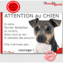 Terrier Brésilien, plaque humour "Jetez Vous au Sol, Attention au Chien" 24 cm JET