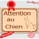 Attention au Chien, Plaque de Rue Beige panneau affiche pancarte portail