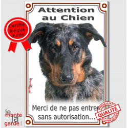 Beauceron Arlequin, plaque portail verticale "Attention au Chien, interdit sans autorisation" panneau pancarte berger de Beauce 