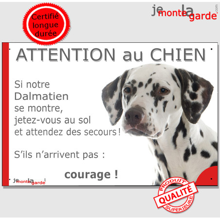 Dalmatien, plaque humour "Attention au Chien, Jetez Vous au Sol" 4 Tailles