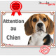 Beagle tricolore, plaque portail "Attention au Chien", pancarte panneau photo race affiche