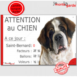 St-Bernard, plaque humour "Nombre de Voleurs, ballons, facteurs, Attention au Chien" 24 cm NBR