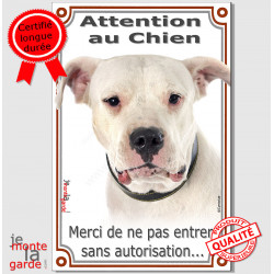 Dogue Argentin tête, plaque portail verticale "Attention au Chien, interdit sans autorisation" panneau photo pancarte