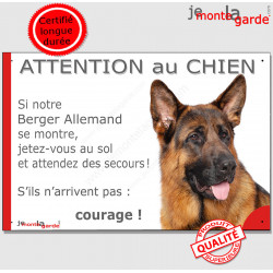 Berger Allemand poils courts Tête, plaque portail humour "Attention au chien, Jetez Vous au Sol" pancarte drôle panneau photo