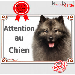 Keeshond, Spitz-Loup, plaque portail "Attention au Chien" pancarte panneau photo