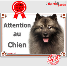 Keeshond,  Spitz-Loup, plaque portail "Attention au Chien" photo résiste pluie soleil gel, idée cadeau