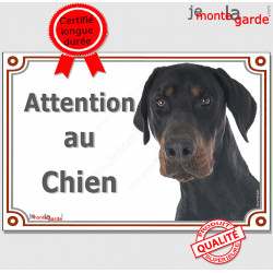 Dobermann noir et Feu Tête, Plaque portail "Attention au Chien" panneau affiche pancarte photo