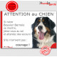 Bouvier Bernois, Panneau "Attention au Chien, montre, jetez-vous sol attendez secours" plaque humour photo marrant drôle