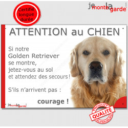 Golden Retriever, plaque "Jetez Vous au Sol, Attention au Chien" 24 cm JET