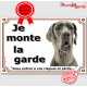 Dogue Allemand gris, plaque portail "Je Monte la Garde, risques périls" pancarte panneau photo Danois bleu