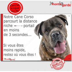 Cane Corso bringé Tête, Plaque Portail "Attention au chien, parcourt distance portail 3 secondes" photo