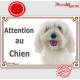 Coton de Tuléar entièrement blanc, plaque portail "Attention au Chien" pancarte panneau photo