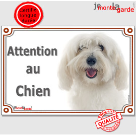 Coton de Tuléar entièrement blanc, plaque portail "Attention au Chien" photo, résiste pluie soleil gel, idée cadeau