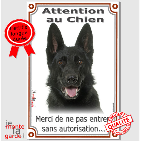 Berger Allemand noir, plaque portail verticale "Attention au Chien, merci de ne pas rentrer sans autorisation" 2 tailles D