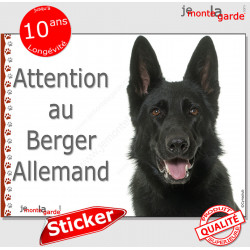 Berger Allemand tout noir, panneau autocollant "Attention au Chien" pancarte photo sticker adhésif