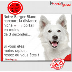 Berger Blanc Suisse Tête, Plaque "distance niche-portail 3 secondes" pancarte, affiche panneau BBS drôle humour attention