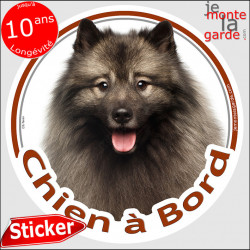 Keeshond, le Spitz-Loup, disque photo autocollant "Chien à Bord" Sticker adhésif rond vitre voiture