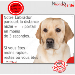 Labrador Sable Tête, Plaque Portail "distance niche-portail 3 secondes" pancarte, affiche panneau jaune beige photo