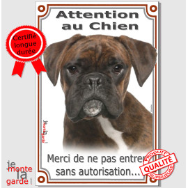 Boxer Bringé, Plaque Portail verticale "Attention au Chien, merci de ne pas entrer sans autorisation" photo, résiste pluie solei