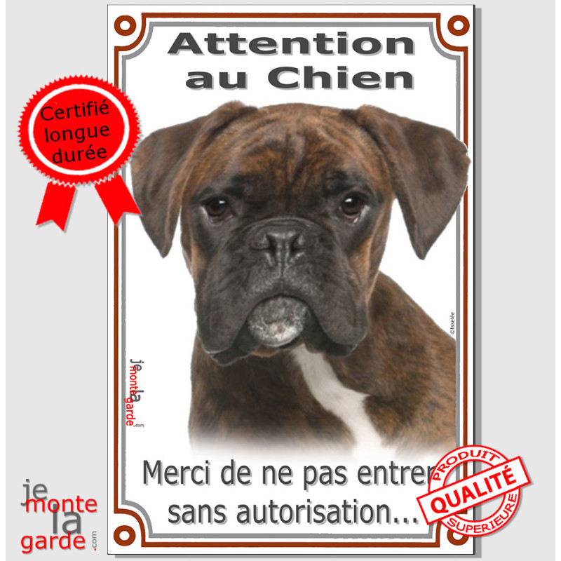 Boxer Bringé, Plaque Portail verticale "Attention au Chien, merci de ne pas entrer sans autorisation" photo, résiste pluie solei Boxer Bringé, Plaque Portail verticale "Attention au Chien, merci de ne pas entrer sans autorisation" photo, résiste pluie solei